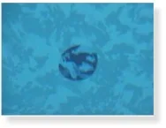 Swimming pool with dark patch or repair marking on blue pool floor