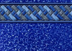 Blue and gray herringbone tile border with textured water pattern below