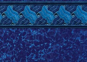 Blue pool liner with wave pattern border and water ripple texture detail