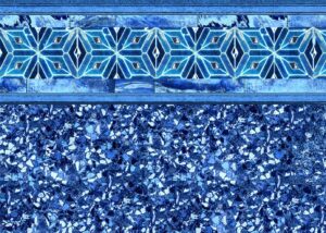 Blue decorative border with geometric snowflake pattern above textured pool liner surface